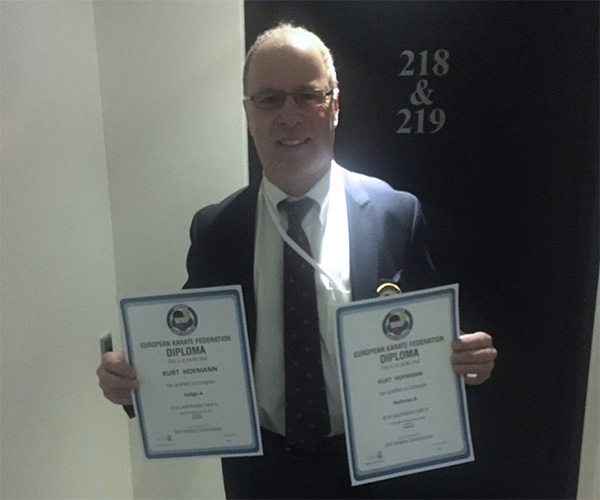Gratulation an Kurt Hofmann zur bestandenen Prüfung Referee A bei der EM in Dänemark